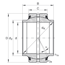 關(guān)節(jié)軸承 GE45-HO-2RS, 根據(jù) DIN ISO 12 240-1 標(biāo)準(zhǔn), 需維護(hù)，兩側(cè)唇密封
