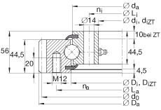 四點接觸球軸承 VSA200944-N, 標(biāo)準(zhǔn)系列 20， 外部的齒輪齒，兩側(cè)唇密封