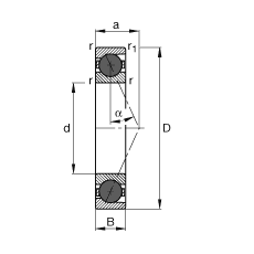 主軸軸承 HCB7203-E-T-P4S, 調節，成對或單元安裝，接觸角 α = 25°，陶瓷球，限制公差