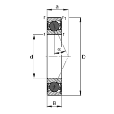 主軸軸承 HCB71905-E-2RSD-T-P4S, 調節，成對或單元安裝，接觸角 α = 25°，陶瓷球，兩側唇密封，非接觸，限制公差