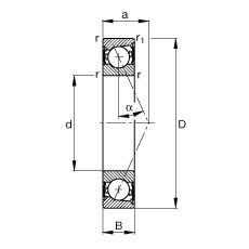 主軸軸承 B7026-E-2RSD-T-P4S, 調節(jié)，成對安裝，接觸角 α = 25°，兩側唇密封，非接觸，限制公差