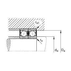 主軸軸承 B7205-C-2RSD-T-P4S, 調節，成對安裝，接觸角 α = 15°，兩側唇密封，非接觸，加嚴公差